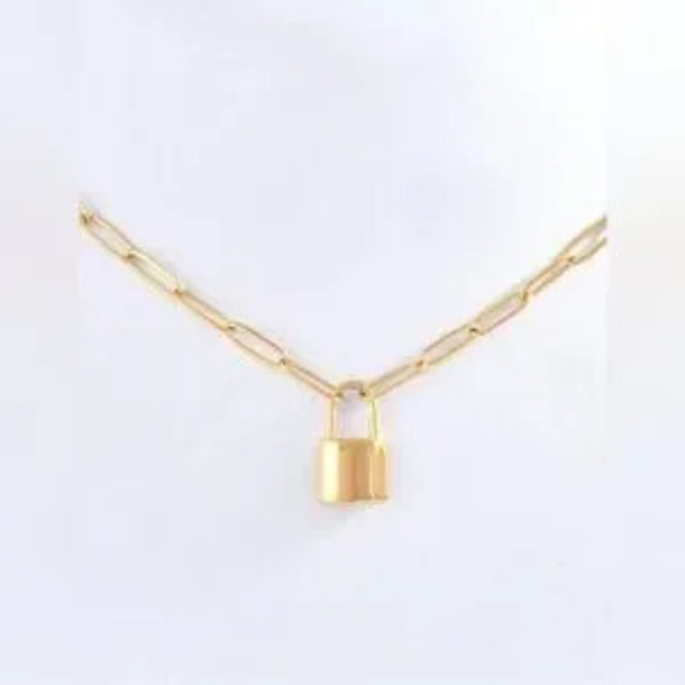 Gold Plated Stainless Steel Lock Pendant Chain Necklace